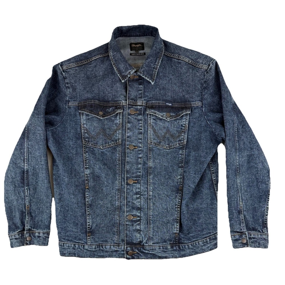 VTG Wrangler Jacket Mens XL Blue Denim Trucker‎ Button Front Stretch MJM13IA